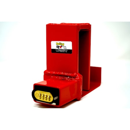 The Equipment Lock Company Rolling Door Lock secures the handle of a roll up door in the downward position RDL-C